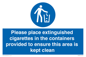 Please place extinguished cigarettes in the containers provided to ensure this area is kept clean